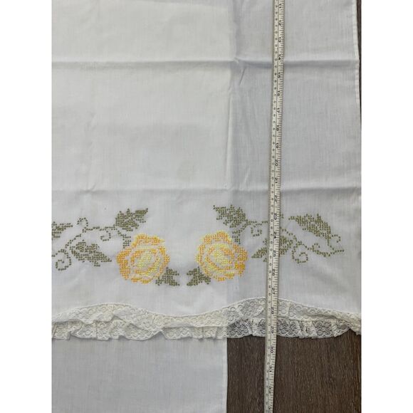 Vintage Embroidery Stitch Yellow Rose Lace Standard Pillow Cases Set Pair Cotton - Picture 8 of 8
